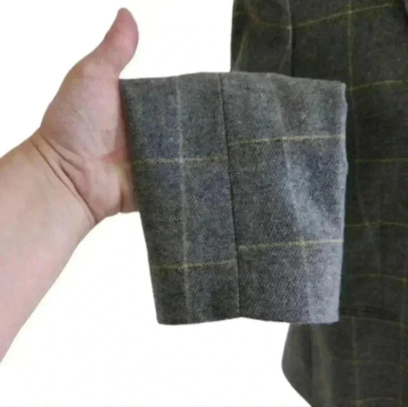 Massimo Dutti Slim Fit Checked Wool Suit Blazer Check Grey Yellow Women's 10 - Picture 9 of 16